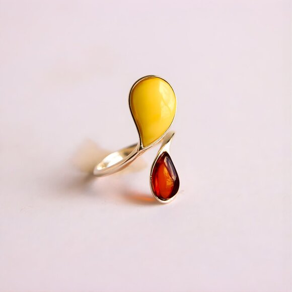 Sterling Silver Baltic Cherry And Butterscotch Amber Ring - Picture 1 of 4